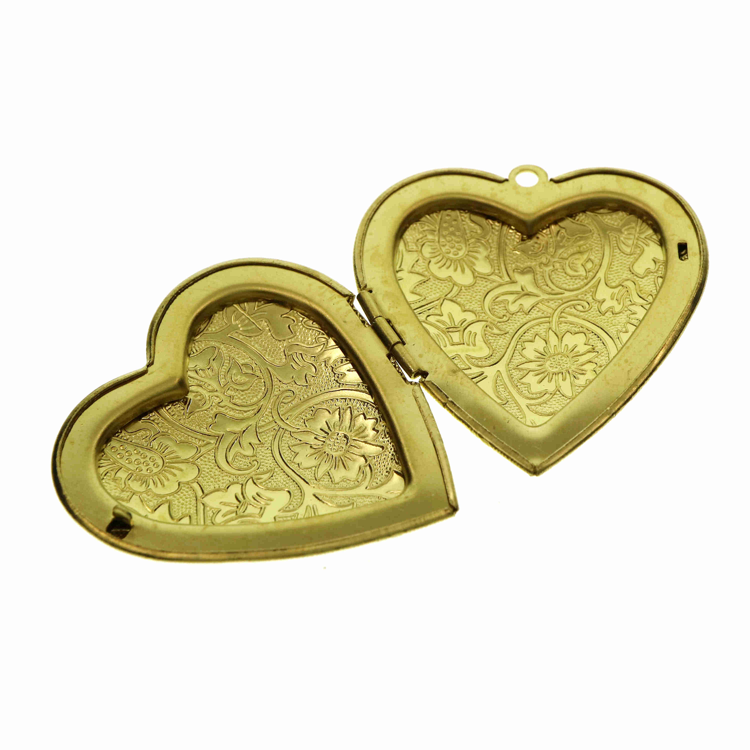 5Pcs 40MM Flower Stamped Raw Brass Big Heart Photo Locket Pendant Charm DIY Supplies 1130005 - Click Image to Close